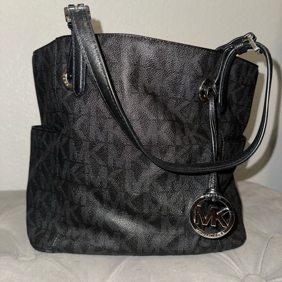 Black MK large satchel bag with silver accents